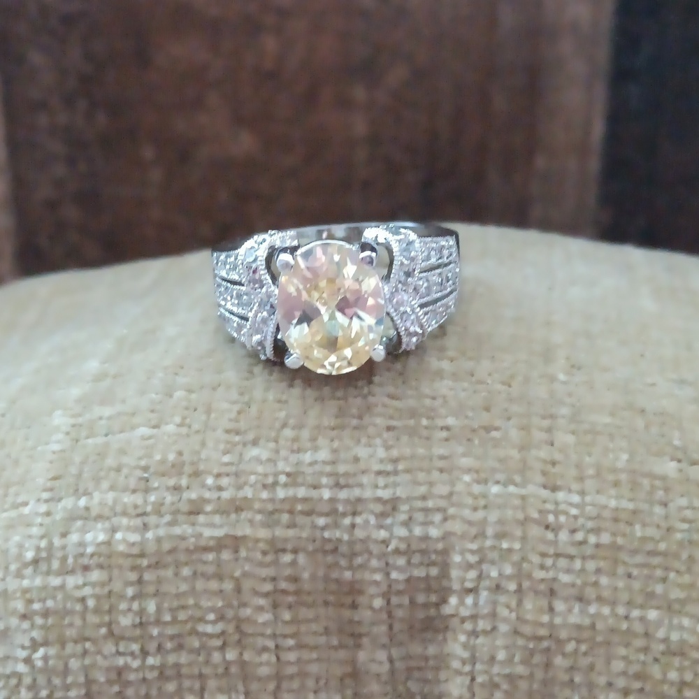 Chunky Silver Synthetic Yellow Stone Ring
